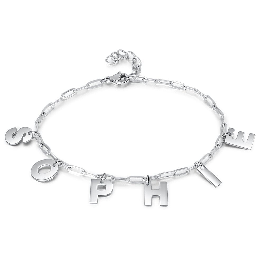 AntiqueAccesories silver Initial Name Bracelet Link Chain Custom Bracelet