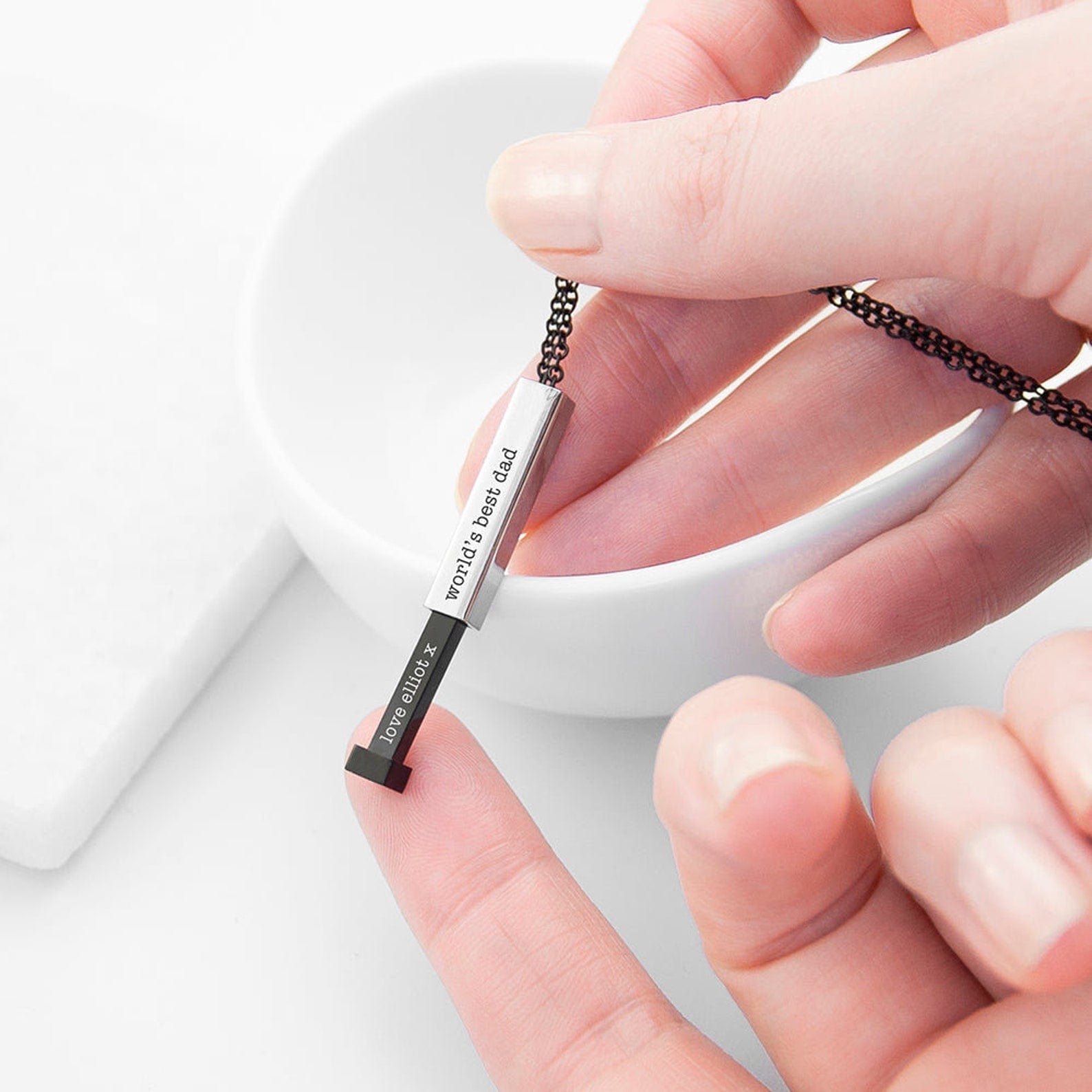 Antique Accessories Hidden Name Engraved Bar Necklace