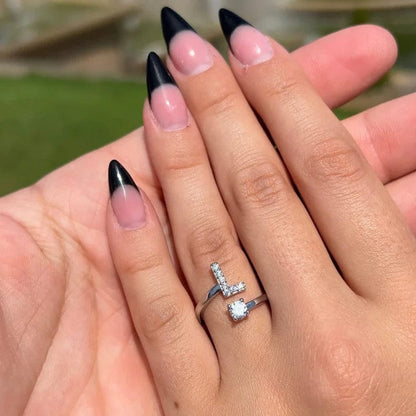 Antique Accessories INITIAL LETTERS RING WITH CUBIC ZIRCON