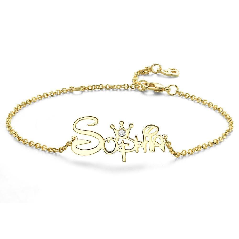 AntiqueAccesories golden Custom Name Bracelet Disney Princess Bracelet
