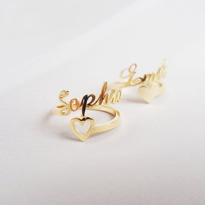 AntiqueAccesories PERSONALIZED Single Name Heart Ring, 18k Gold